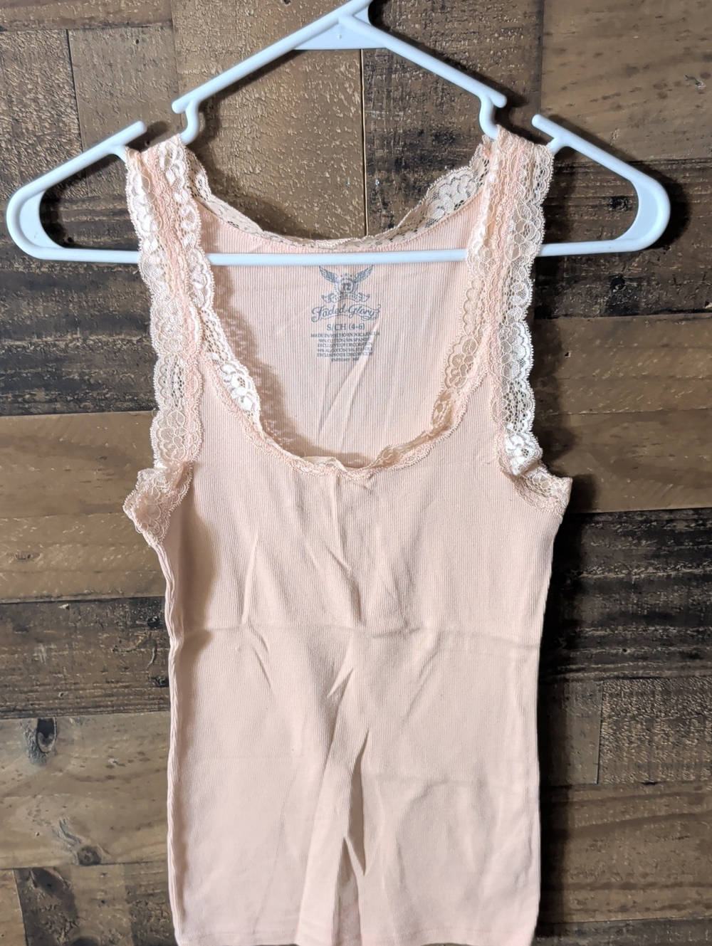 Faded Glory Lace-Trim Ribbed Camisole - Light Peach